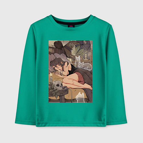 Детский лонгслив Ведьма арт / Зеленый – фото 1