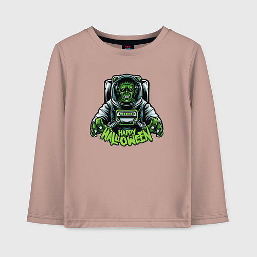 Детский лонгслив Франкенштейн хэллоуин / Пыльно-розовый – фото 1