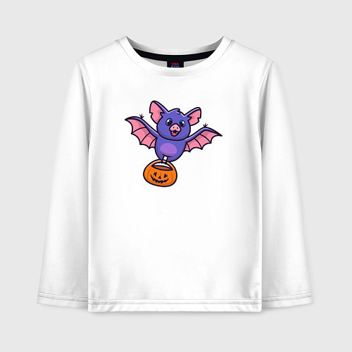 Детский лонгслив Летучая мышка с тыквой / Белый – фото 1