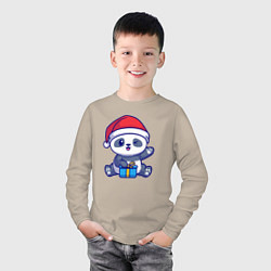 Лонгслив хлопковый детский Новогодняя панда, цвет: миндальный — фото 2