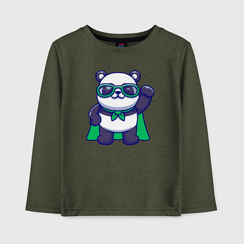 Детский лонгслив Панда в плаще / Меланж-хаки – фото 1