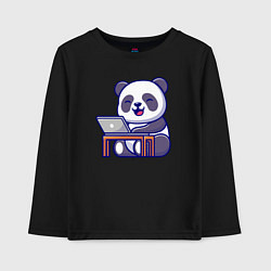 Лонгслив хлопковый детский Весёлая панда с ноутбуком, цвет: черный