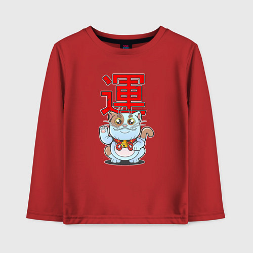 Детский лонгслив Кот на удачу / Красный – фото 1