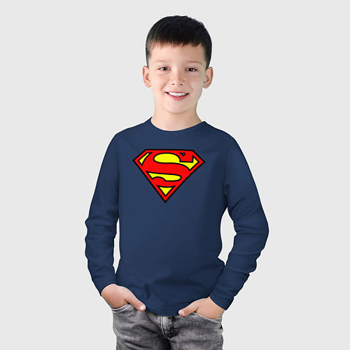 Детский лонгслив Superman logo / Тёмно-синий – фото 3