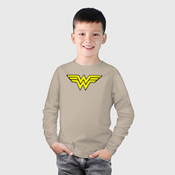 Лонгслив хлопковый детский Wonder woman logo, цвет: миндальный — фото 2