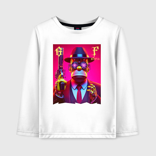 Детский лонгслив Cyber godfather Homer Simpson - mafia / Белый – фото 1