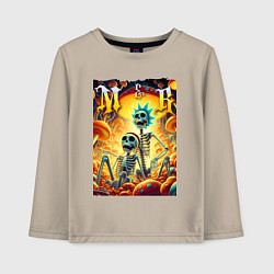 Лонгслив хлопковый детский Морти и Рик - скелеты, цвет: миндальный