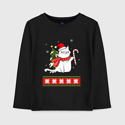 Детский лонгслив New year cat with candy