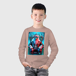 Лонгслив хлопковый детский Медведь на кибер троне - нейроарт, цвет: пыльно-розовый — фото 2