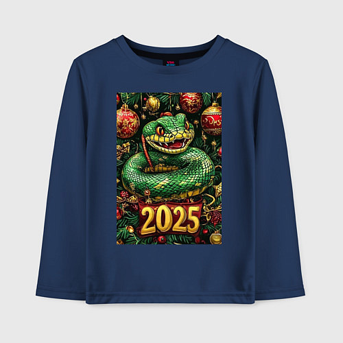 Детский лонгслив Новогодняя змейка НГ 2025 / Тёмно-синий – фото 1