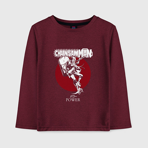 Детский лонгслив Человек-бензопила Пауэр луна / Меланж-бордовый – фото 1