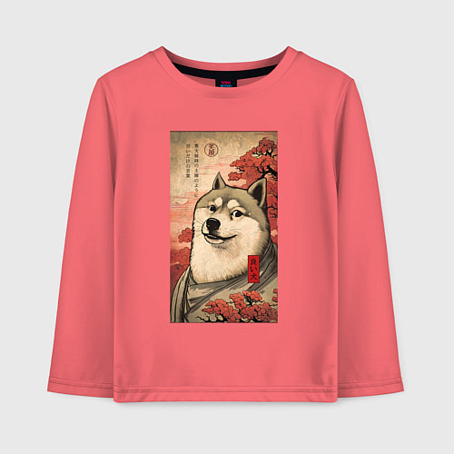 Детский лонгслив Doge meme - japan style / Коралловый – фото 1