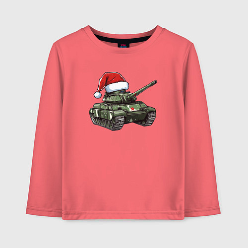Детский лонгслив Новогодний танк / Коралловый – фото 1