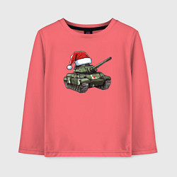 Лонгслив хлопковый детский Новогодний танк, цвет: коралловый