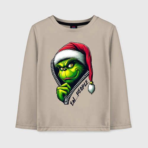 Детский лонгслив Гринч с надписью фу люди / Миндальный – фото 1