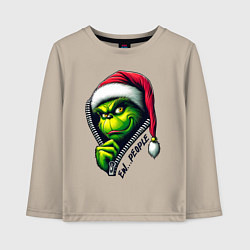 Лонгслив хлопковый детский Гринч с надписью фу люди, цвет: миндальный