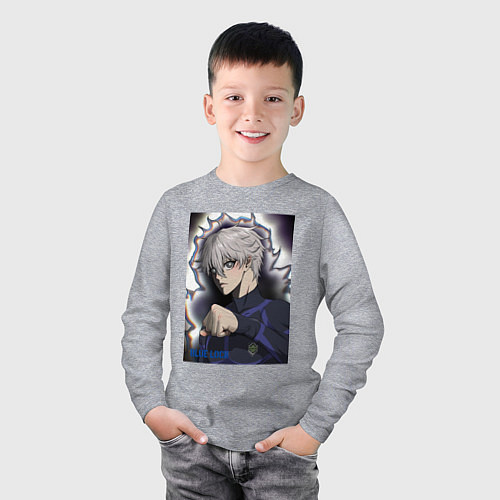 Детский лонгслив Сейширо Наги - Синяя тюрьма: Блю Лок / Меланж – фото 3