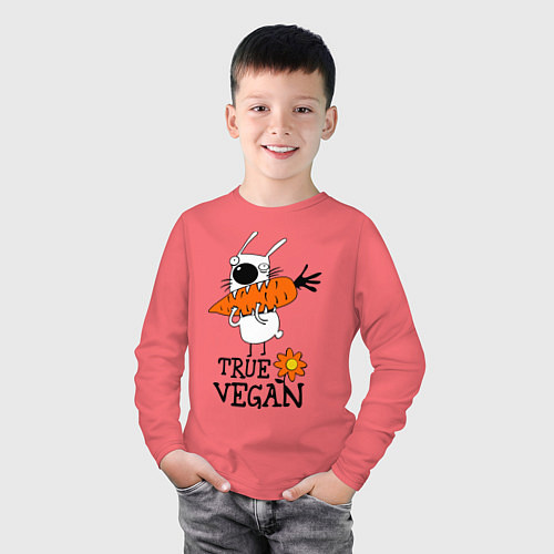 Детский лонгслив True vegan (истинный веган) / Коралловый – фото 3