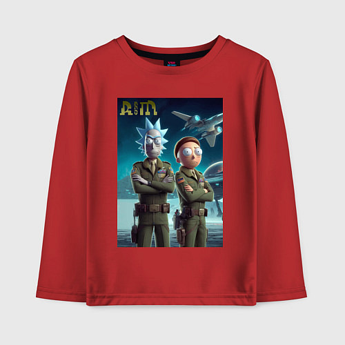 Детский лонгслив Rick and Morty - air force нейроарт / Красный – фото 1