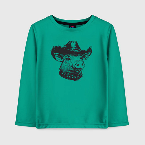 Детский лонгслив Ковбой свинья / Зеленый – фото 1