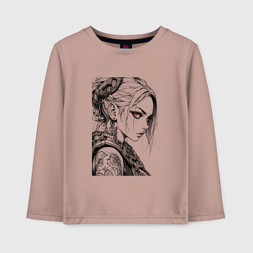 Детский лонгслив Девушка с алыми глазами / Пыльно-розовый – фото 1
