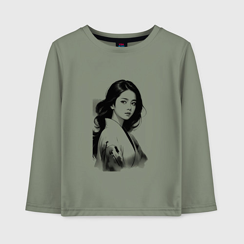 Детский лонгслив Азиатская девушка в кимоно / Авокадо – фото 1