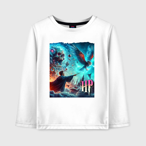 Детский лонгслив Harry Potter and owl - ai art fantasy / Белый – фото 1