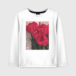 Лонгслив хлопковый детский Тюльпаны красные, цвет: белый