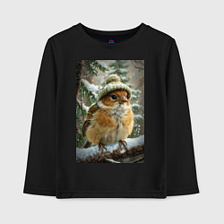 Лонгслив хлопковый детский Воробей в шапке, цвет: черный