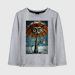 Лонгслив хлопковый детский Уличный кот под мокром снегом, цвет: меланж