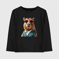 Лонгслив хлопковый детский Капибара в жилетке, цвет: черный