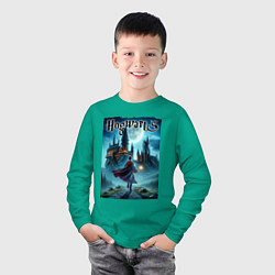 Лонгслив хлопковый детский Harry Potter with a magic wand - Hogwarts, цвет: зеленый — фото 2