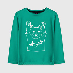 Лонгслив хлопковый детский Алиса - кот рок, цвет: зеленый