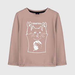 Лонгслив хлопковый детский Земфира - кот рок, цвет: пыльно-розовый