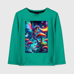 Лонгслив хлопковый детский Сказочный дракон на планете неоновых грибов, цвет: зеленый