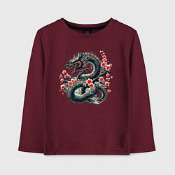 Лонгслив хлопковый детский Japanese dragon and sakura - irezumi, цвет: меланж-бордовый