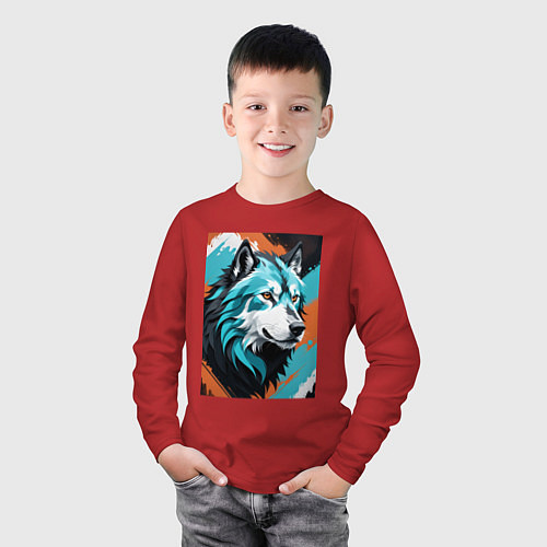 Детский лонгслив Серо-голубой волк / Красный – фото 3