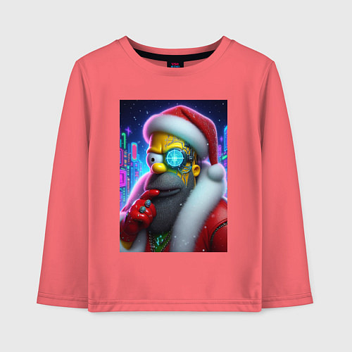 Детский лонгслив Simpson Claus - cyberpunk / Коралловый – фото 1