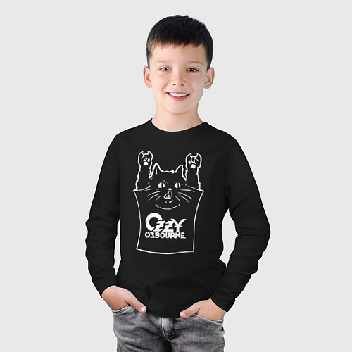 Детский лонгслив Ozzy Osbourne - cat rock / Черный – фото 3