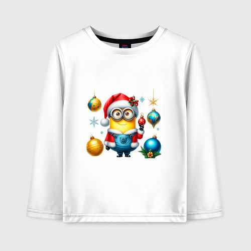 Детский лонгслив Миньон Кевин готовится к новому году / Белый – фото 1
