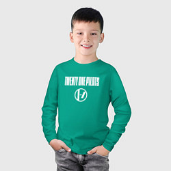 Лонгслив хлопковый детский Twenty one pilots - logo, цвет: зеленый — фото 2
