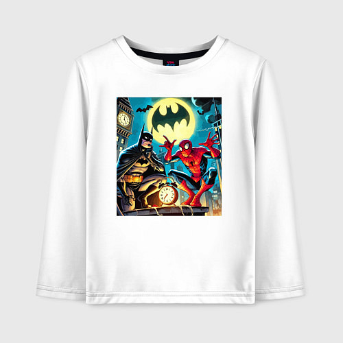 Детский лонгслив Batman with Spider-man - ai art fantasy / Белый – фото 1