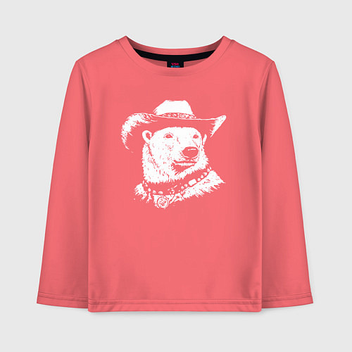 Детский лонгслив Белый медведь ковбой / Коралловый – фото 1