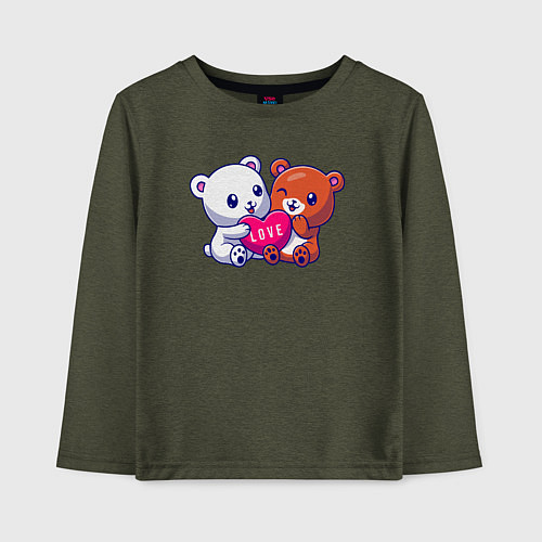 Детский лонгслив Teddy love / Меланж-хаки – фото 1