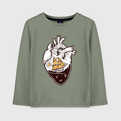 Лонгслив хлопковый детский Сердце корабля, цвет: авокадо