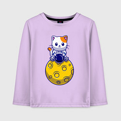 Лонгслив хлопковый детский Котик на луне, цвет: лаванда
