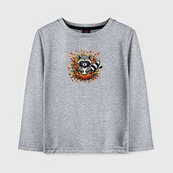 Лонгслив хлопковый детский Забавный енот в брызгах краски, цвет: меланж