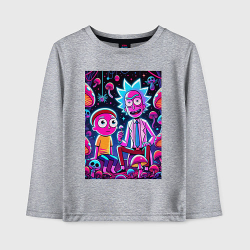 Детский лонгслив Рик и Морти - паучок и грибочки / Меланж – фото 1