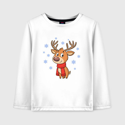 Детский лонгслив Олень и снежинки / Белый – фото 1