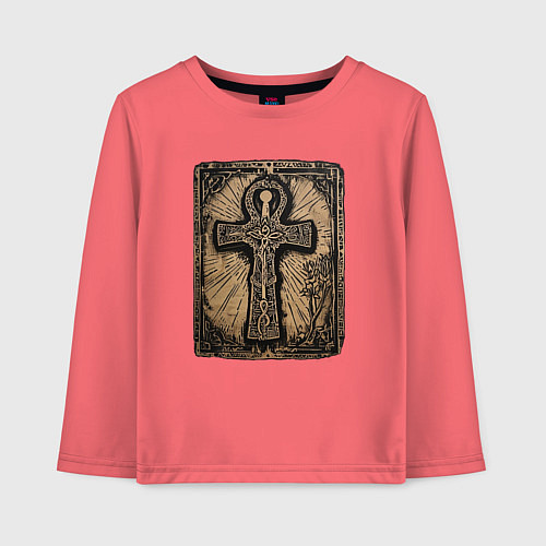 Детский лонгслив Египетский крест Анкх знак вечной жизни / Коралловый – фото 1